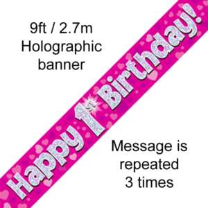 Oaktree 1st Birthday Pink Banner 2.7m