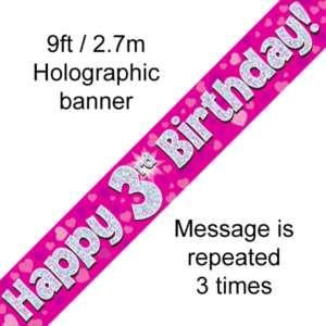 Oaktree 3rd Birthday Pink Banner 2.7m