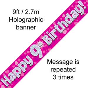 Oaktree 9th Birthday Banner Pink 2.7m