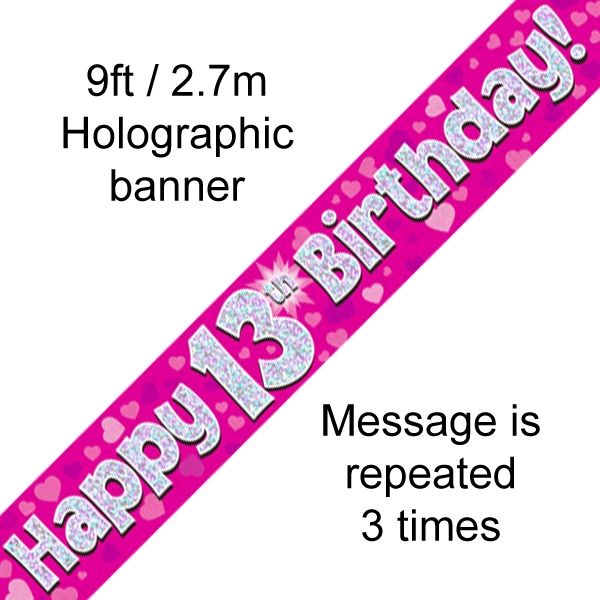 Oaktree 13th Birthday Pink Banner 2.7m
