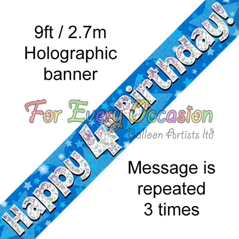 Oaktree Age 4 Blue Birthday Banner 2.7m