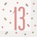 Unique Age 13 Rose Gold Glitz Napkins 16ct
