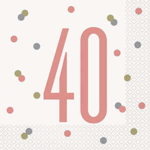 Unique Age 40 Rose Gold Glitz Napkins 16ct