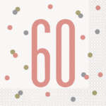 Unique Age 60 Rose Gold Glitz Napkins 16ct