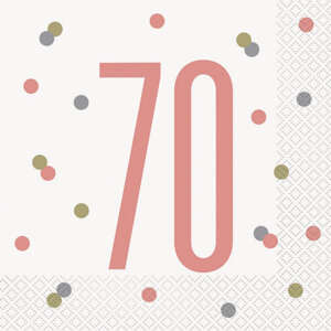 Unique Age 70 Rose Gold Glitz Napkins 16ct