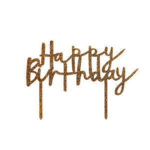 Hootyballoo Gold Happy Birthday Cake Topper