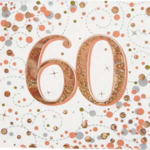 Oaktree Age 60 Rose Gold Fizz Napkins 16ct