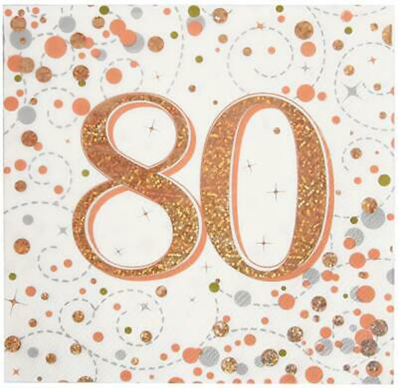 Oaktree Age 80 Rose Gold Fizz Napkins 16ct