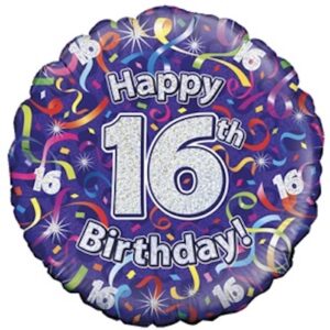 Single 18" 16th Birthday Foil Balloons (Various Designs)