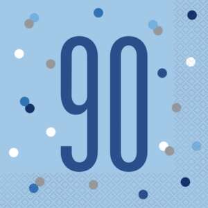 Unique Age 90 Blue Glitz Napkins 16ct