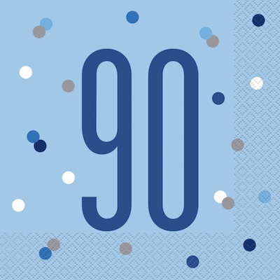Unique Age 90 Blue Glitz Napkins 16ct