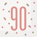 Unique Age 90 Rose Gold Glitz Napkins 16ct