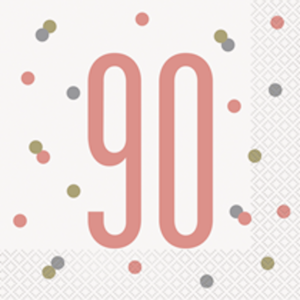 Unique Age 90 Rose Gold Glitz Napkins 16ct