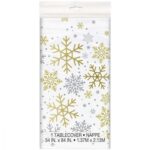 Unique Silver/Gold Holiday Snowflakes Plastic Tablecover 1.37m x 2.13m