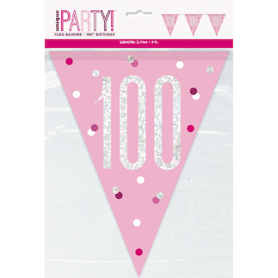 Unique Age 100 Pink Glitz Bunting 2.74m