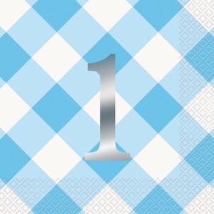 Unique Age 1 Blue Gingham Napkins 16ct