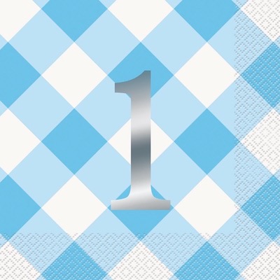 Unique Age 1 Blue Gingham Napkins 16ct