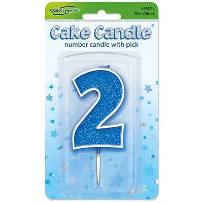 Oaktree Number 2 Blue Glitter Cake Candle