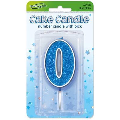 Oaktree Number 0 Blue Glitter Cake Candle