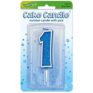 Oaktree Number 1 Blue Glitter Cake Candle