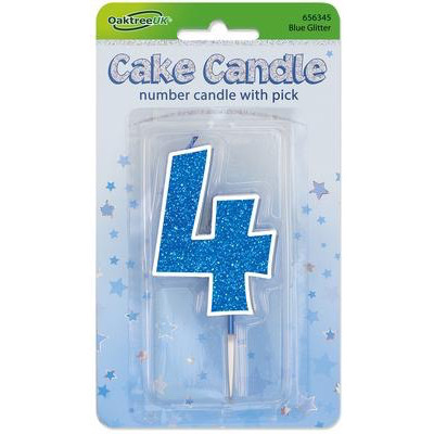 Oaktree Number 4 Blue Glitter Cake Candle