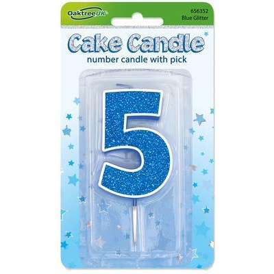 Oaktree Number 5 Blue Glitter Cake Candle