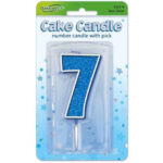Oaktree Number 7 Blue Glitter Cake Candle