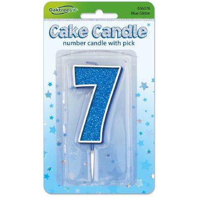 Oaktree Number 7 Blue Glitter Cake Candle