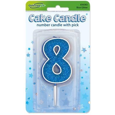 Oaktree Number 8 Blue Glitter Cake Candle