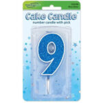 Oaktree Number 9 Blue Glitter Cake Candle