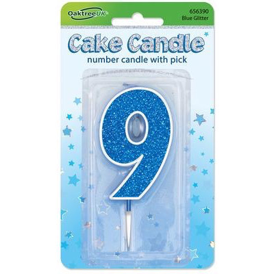 Oaktree Number 9 Blue Glitter Cake Candle