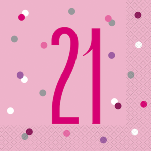 Unique Age 21 Pink Glitz Napkins 16ct