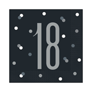 Unique Age 18 Black Glitz Napkins 16ct