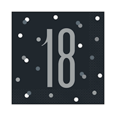 Unique Age 18 Black Glitz Napkins 16ct