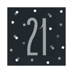 Unique Age 21 Black Glitz Napkin 16ct