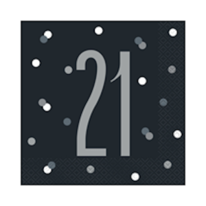 Unique Age 21 Black Glitz Napkin 16ct