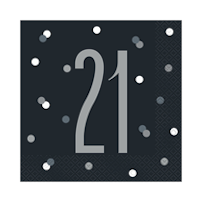 Unique Age 21 Black Glitz Napkin 16ct
