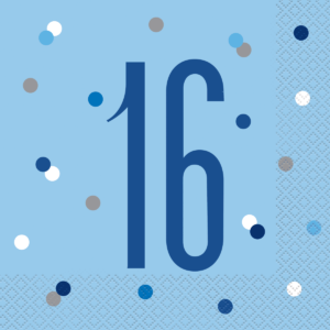 Unique Age 16 Blue Glitz Napkins 16ct