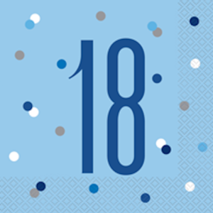 Unique Age 18 Blue Glitz Napkins 16ct