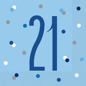 Unique Age 21 Blue Glitz Napkins 16ct