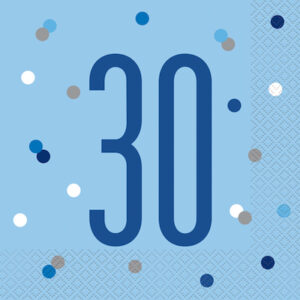Unique Age 30 Blue Glitz Napkins 16ct
