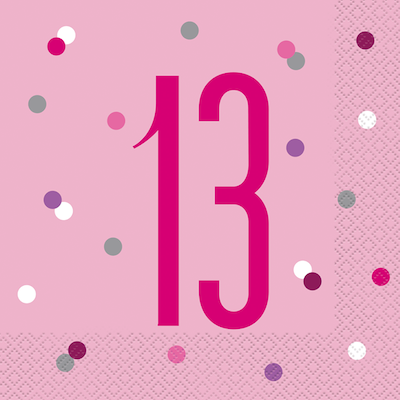 Unique Age 13 Pink Glitz Napkins 16ct