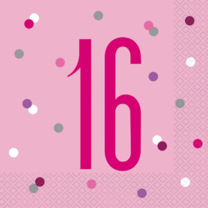 Unique Age 16 Pink Glitz Napkins 16ct