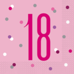 Unique Age 18 Pink Glitz Napkins 16ct