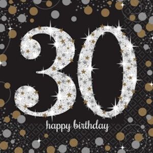 Amscan Age 30 Black/Gold Celebration Napkins 16ct