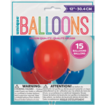 Unique Red Blue White Uninflated Latex Balloons 15ct