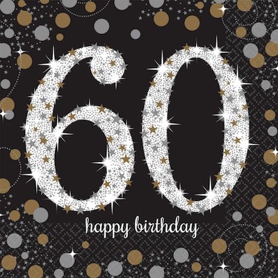 Amscan Age 60 Black/Gold Sparkling Celebration Napkin 16ct