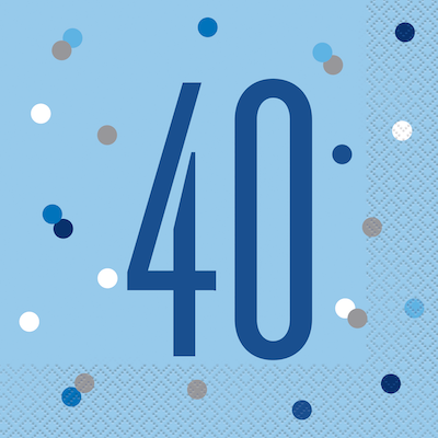Unique Age 40 Blue Glitz Napkins 16ct