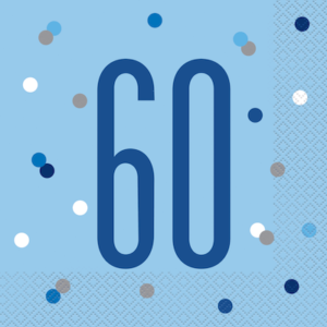 Unique Age 60 Blue Glitz Napkins 16ct