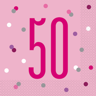 Unique Age 50 Pink Glitz Napkins 16ct